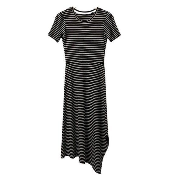 Club Monaco Short Sleeve Striped Asymmetrical Dress Black White Size Small - Picture 1 of 13